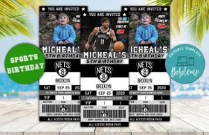 Editable Brooklyn Nets Birthday Ticket Invitations Instant Download