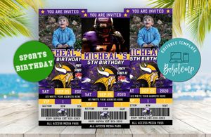 Editable Minnesota Vikings Birthday Ticket Invitation Instant Download