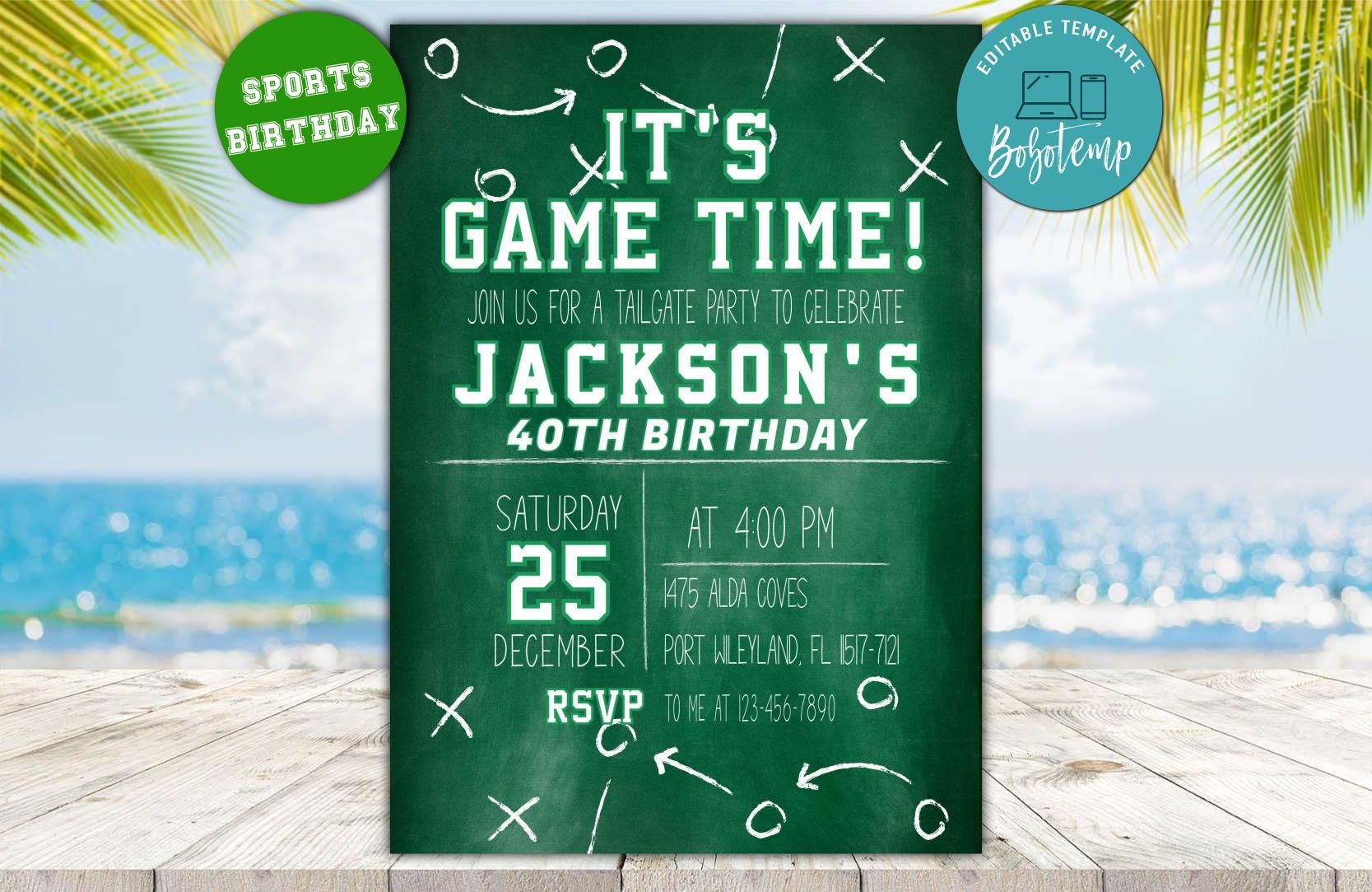 Editable Chalkboard Football Birthday Invitation Instant Download