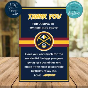 Denver Nuggets Thank you card Template to Print at Home Instant Download