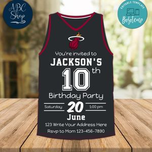 Miami Heat Jersey Birthday Invitation Instant Download