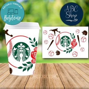 Baseball Starbucks Wrap PNG File template DIY