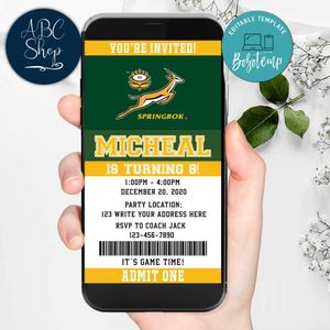 Springbok rugby Mobile Invite Customizable Template Instant Download
