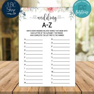 Rustic Bridal Alphabet Wedding A To Z Bridal Shower Game Instant Download