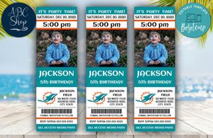 Printable Miami Dolphins Birthday Ticket With Photo Invitation Instant Download