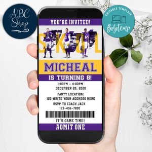 Electronic Minnesota Vikings Ticket Electronic Invite Birthday Invitations Instant Download