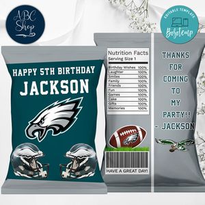 Printable Philadelphia Eagles Birthday Chip Bags Instant Download