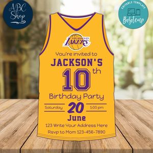 Los Angeles Lakers Jersey Birthday Invitation Instant Download