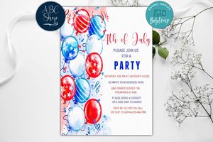 Printable 4th of July Birthday Invitations Digital File