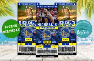 Editable Stephen Curry Golden State Warriors Basketball Birthday Ticket Invites Instant Download
