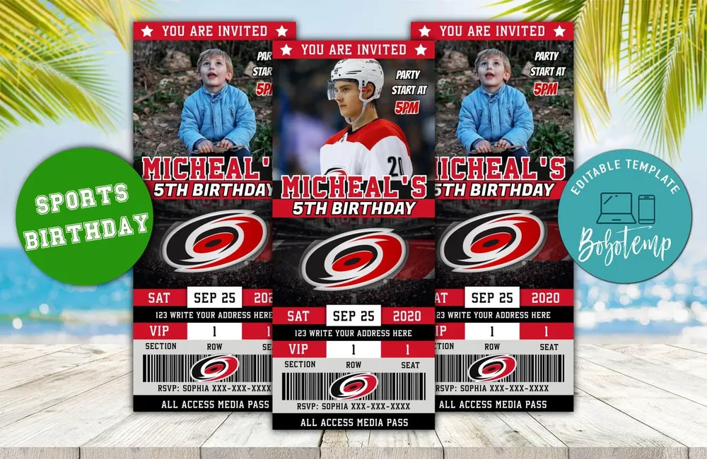 Editable Carolina Hurricanes Birthday Ticket Invitations DIY | Bobotemp