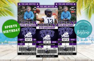 TCU Horned Frogs Ticket Birthday Editable Templates Instant Download
