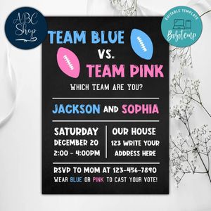 Football Team Pink Or Team Blue Invitations Instant Download