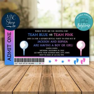 Golf Gender Reveal Ticket Invitation Instant Download