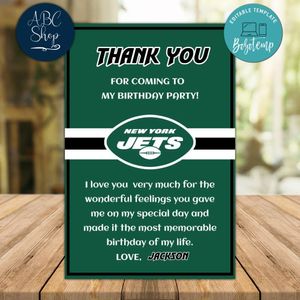 New York Jets Thank you card Template to Print at Home Instant Download