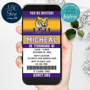 LSU Tigers Ticket Invite Birthday Invitation DIY