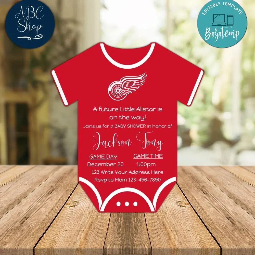 Detroit Red Wings Baby Shower Invitation Instant Download | Bobotemp