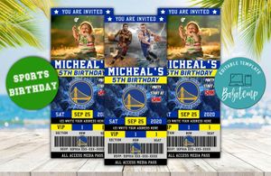 Stephen Curry Golden State Warriors Basketball Ticket Birthday Editable Templates Instant Download