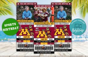 Minnesota Golden Gophers Ticket Birthday Editable Templates Instant Download