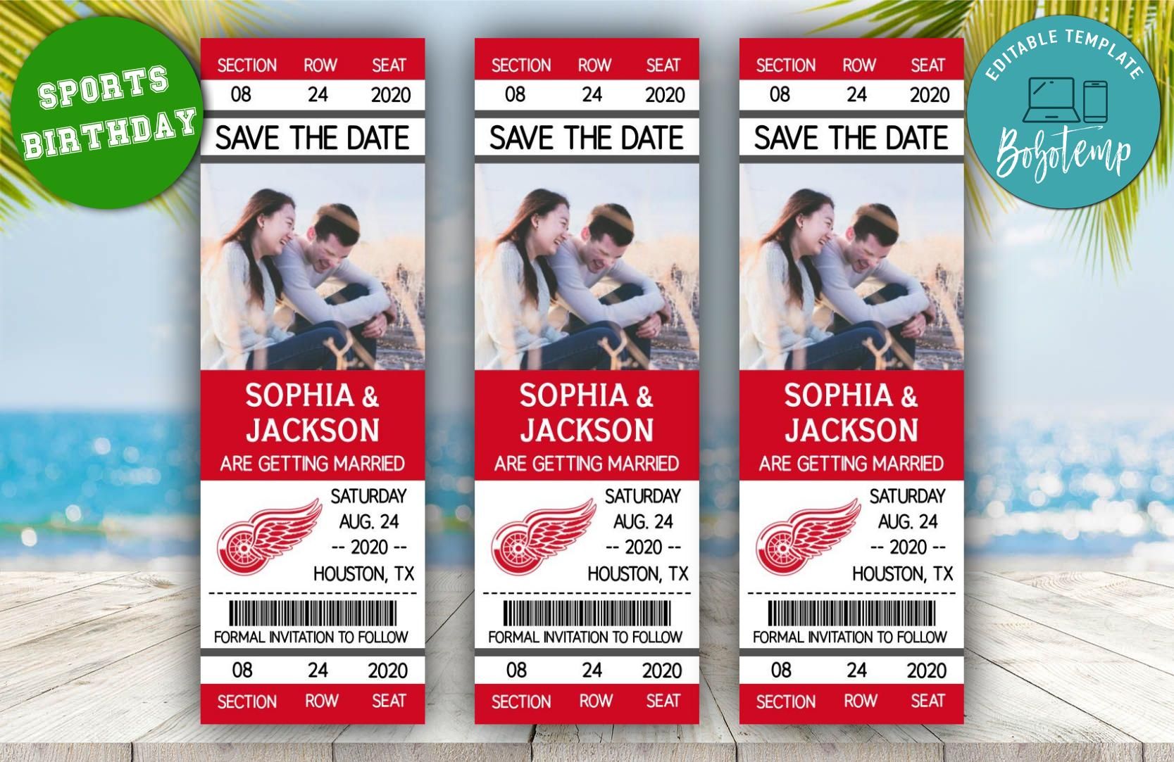 Detroit Red Wings Hockey Save The Date Wedding Ticket Invitations