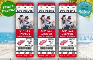 Detroit Red Wings Hockey Save The Date Wedding Engagement Announcement Ticket Invitation Instant Download