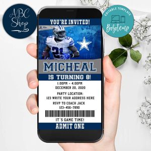 Electronic Dallas Cowboys Ticket Electronic Invite Birthday Invitations Instant Download