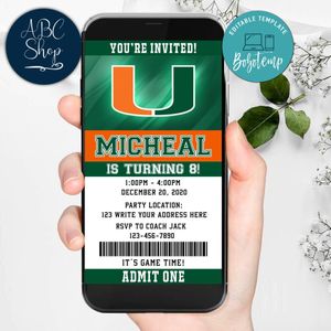 Electronic Miami Hurricanes Electronic Invite Birthday Invites Instant Download