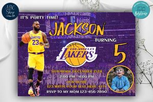Lakers Birthday Invites Template to Print at Home Instant Download