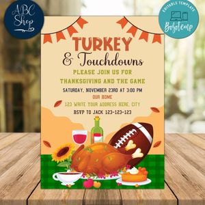 Turkey and Touchdowns Football Friendsgiving Thanksgiving Invitation Instant Download