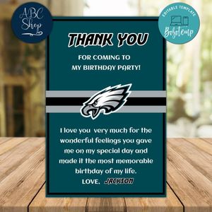 Philadelphia Eagles Thank you card Template to Print at Home Instant Download