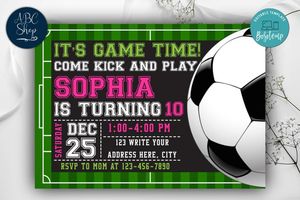 Printable Soccer Birthday Girl Invites Instant Download