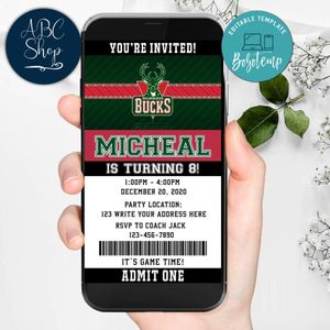 Electronic Milwaukee Bucks Electronic Invite Birthday Invites DIY