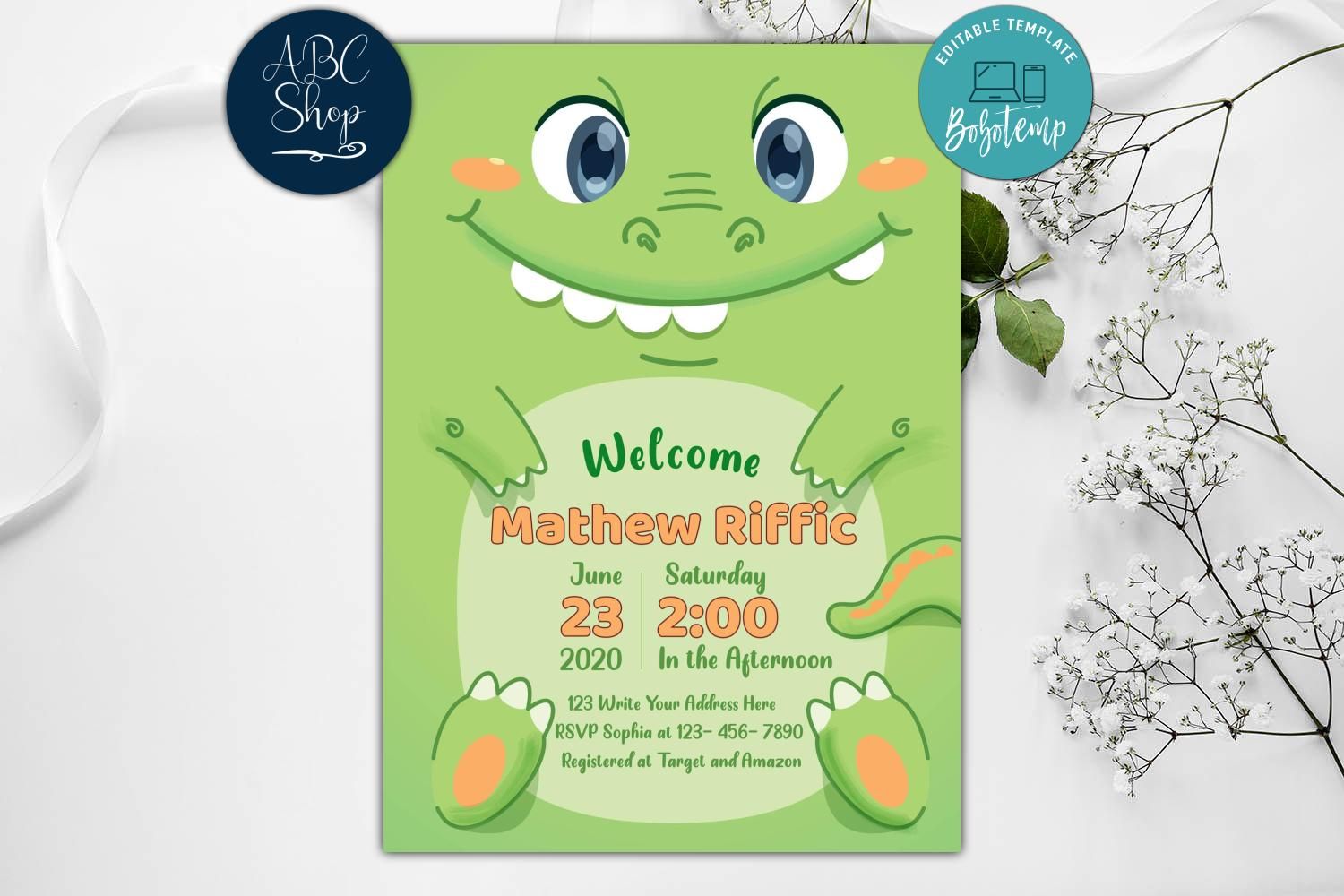 Printable Dinosaur Baby Shower Invitation DIY Createpartylabels