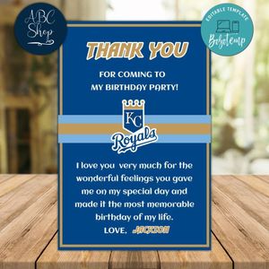 Kansas City Royals Thank you card Template to Print at Home Instant Download