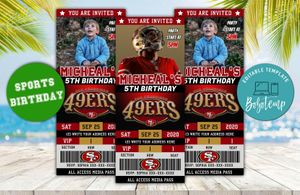 Editable San Francisco 49ers Birthday Ticket Invite Instant Download