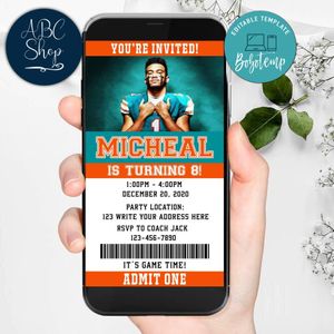 Electronic Tua Tagovailoa Miami Dolphins Electronic Invite Birthday Invitations Instant Download