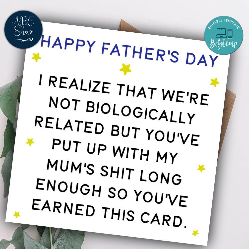 Printable Father's Day Funny Stepdad Card Instant Download | Bobotemp