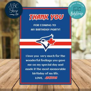 Toronto Blue Jays Thank you card Template to Print at Home Instant Download
