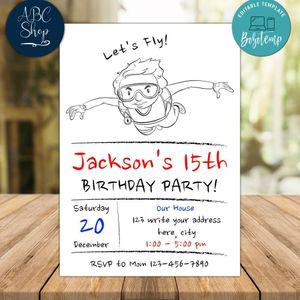 Skydiving Birthday Invitation, iFly Birthday Invitation Instant Download