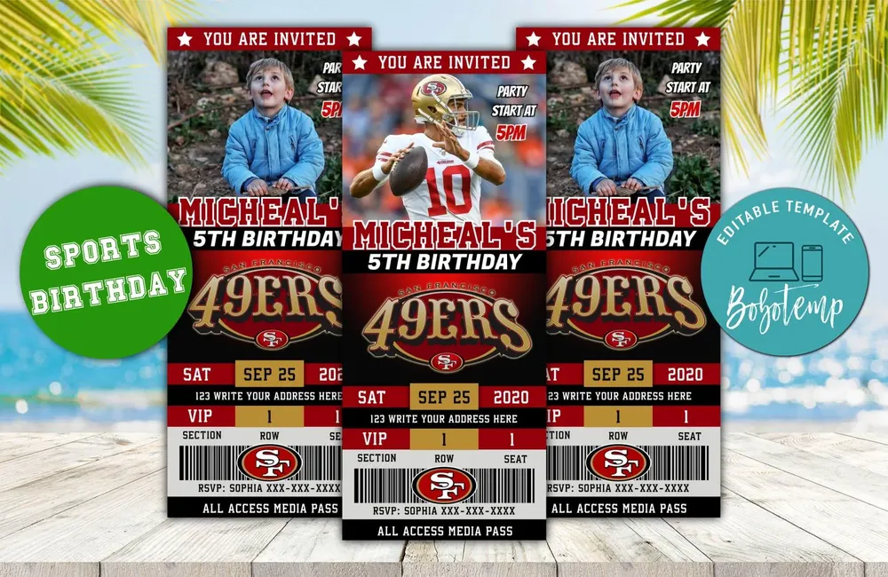 Editable San Francisco 49ers Birthday Ticket Invites Diy Bobotemp