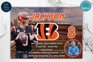 Cincinnati Bengals Birthday Invitations Template to Print at Home Instant Download
