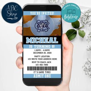 Electronic North Carolina Tar Heels Electronic Invite Birthday Invitations Instant Download