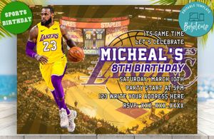 Editable Los Angeles Lakers Digital Party Invitation Invite Instant Download