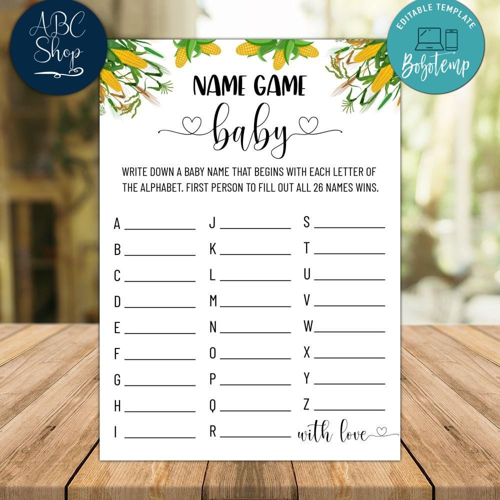Baby Name Baby Shower Game Instant Download Createpartylabels