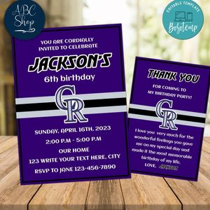Colorado Rockies Party Invitations and Free Thank You Card Instant Download