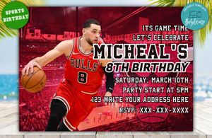 Editable Chicago Bulls Party Invitations Instant Download