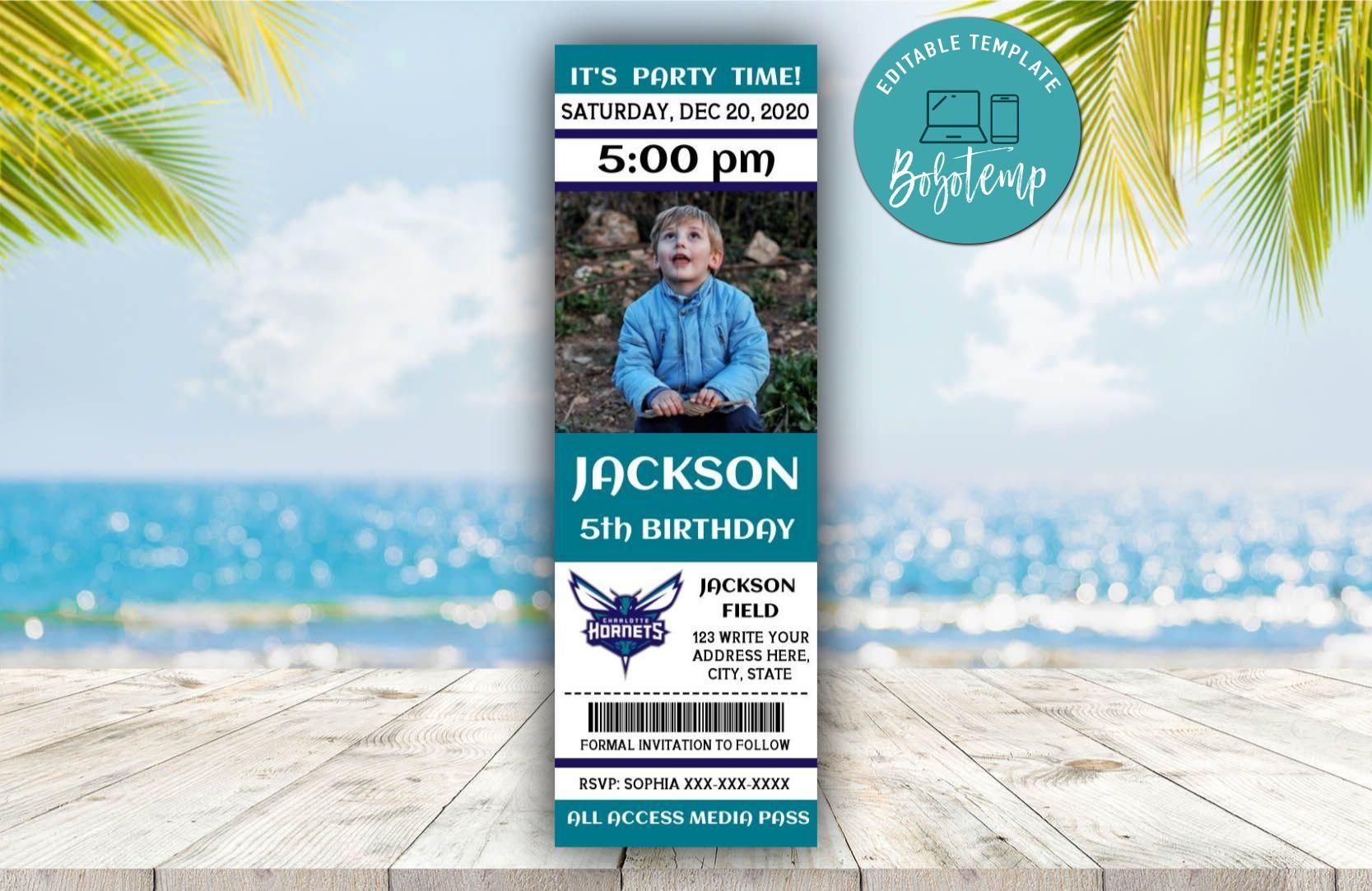 charlotte-hornets-birthday-ticket-with-photo-invitation-diy