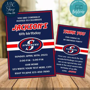 Stormers rugby Party Invitations and Free Thank You Card Instant Download
