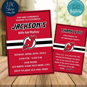 New Jersey Devils Party Invitations and Free Thank You Card Instant Download