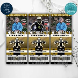 Printable Alvin Kamara New Orleans Saints Birthday Ticket Party Invites Instant Download